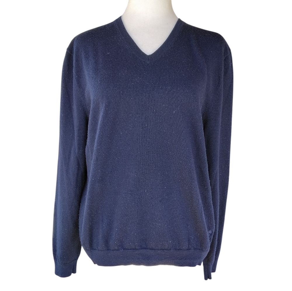 Brooks Brothers Red Fleece Extra Fine Merino Wool Navy Blue Sweater Size Medium